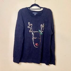 Women’s Reindeer Holiday Christmas Size Large Sweater Soft Fuzzy Gold Sequin